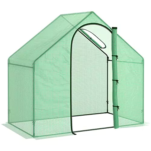 Outsunny Foliengewächshaus Tomatengewächshaus Treibhaus Frühbeet mit Fenster und Tür Grün Stahl PVC-Kunststoff 180 x 100 x 168 cm