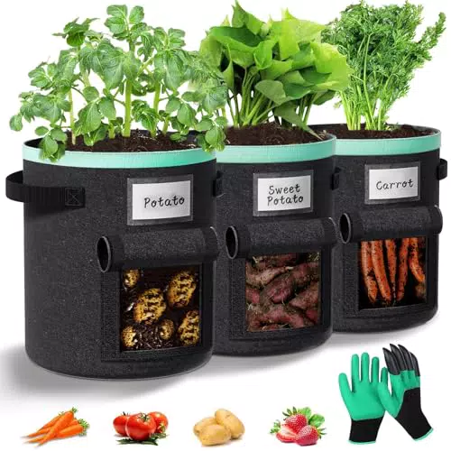 Paerduo Kartoffel Pflanzsack 38 Liter 3 Stück: Pflanzsäcke mit Griffen und Sichtfenster Kartoffelpflanzsäcke Kartoffelsack zum Pflanzen für Gemüse Blumen Früchte