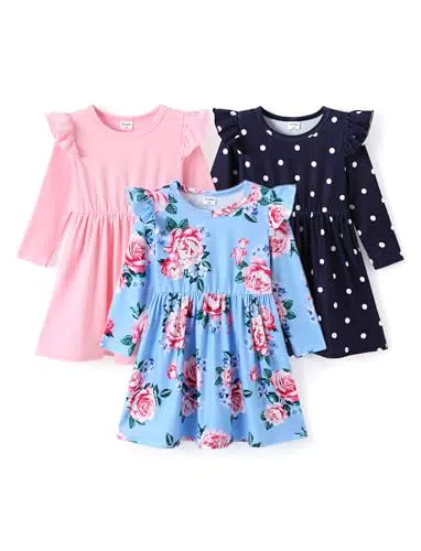 PATPAT Mädchen Kleid Set - 3-Teiliges Klassisches Prinzessin Langarm Kleid