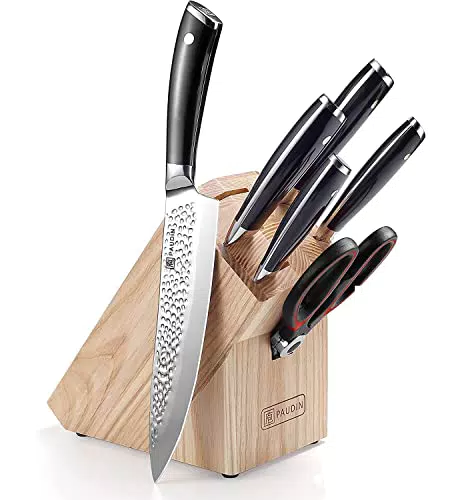 PAUDIN Messerblock mit Messer, Messerset mit Holzblock