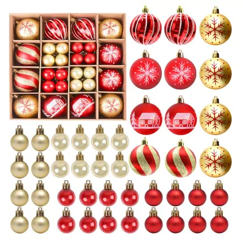 PEMOTech Weihnachtskugeln Plastik, Christbaumkugeln Weihnachtsbaum Dekoration Set mit Aufhänger