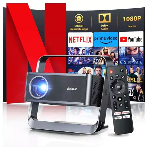Polocsh Beamer 4K Unterstützt 600 ANSI Smart Beamer mit Auto Trapezkorrektur Elektrischer Fokus WiFi 6 Bluetooth Projektor Heimkino Outdoor Mini Beamer