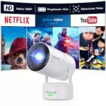 Polocsh Beamer, Mini Beamer mit Akku, WiFi und Bluetooth 1080P Outdoor Beamer 4K Support