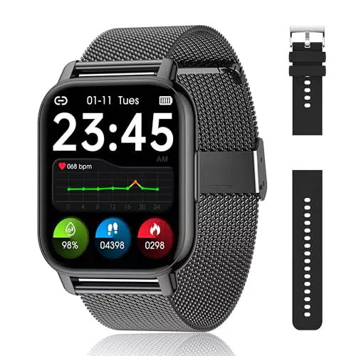 Popglory Smartwatch mit Telefonfunktion und Fitnesstracker, IPX7 wasserdicht