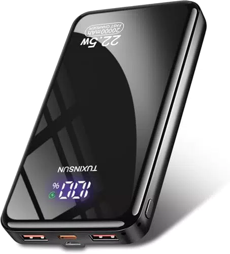 Power Bank 20000 mAh 22.5 W PD3.0 QC4.0 External Mobile Phone Battery PD20W Fast Charging Power Bank with LCD Display USB C Outputs & Inputs Portable Charger for Smartphones Smartwatch