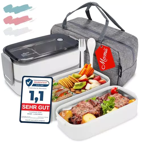 Premium Lunchbox Erwachsene und Kinder inkl. Tragetasche und Besteck Bento box Edelstahl mit Fächern Brotdose Kindergarten Lunch Jausenbox Brotdosen Bananenbox