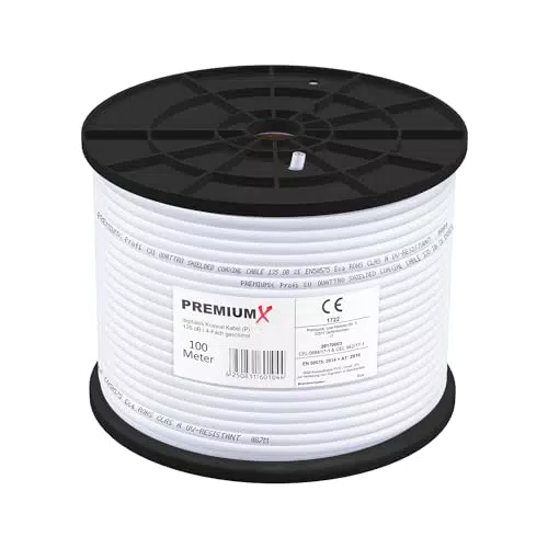 Premium X 100m PROFI Koaxialkabel KUPFER 135dB 4-fach SAT Antennenkabel Koax-Kabel DVB-S / S2 DVB-C DVB-T BK Anlagen Satellitenkabel
