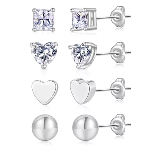 PRETOLE Sterling Silber Ohrstecker, Sterling Silber Ohrringe 925 Silber Diamant Ohrstecker Hypoallergen Weißvergoldet Ohrstecker Set Cubic Zirkonia Ohrstecker für Frauen