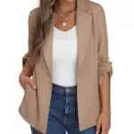 PrinStory Blazer Für Damen Verstellbare Ärmel Longblazer Geschäft Büro Blazer Anzug Sportlich Jack Trenchcoat