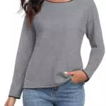 PrinStory Strickpullover Damen Rundhal Pullover Mit Kontrastierenden Farben Langen Ärmeln Sweatshirts Weiche Sweater Lässige Winterpullover