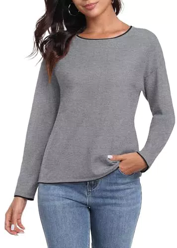 PrinStory Strickpullover Damen Rundhal Pullover Mit Kontrastierenden Farben Langen Ärmeln Sweatshirts Weiche Sweater Lässige Winterpullover