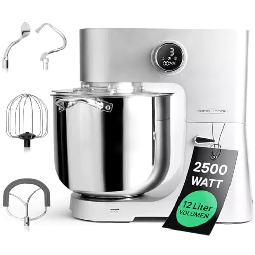 ProfiCook Küchenmaschine mit XXL 12L Schüssel, Knetmaschine mit 2500W Longlife-Profi-Motor