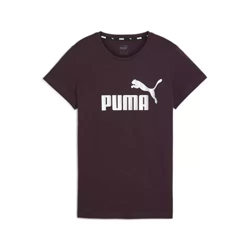 PUMA Unisex Ess+ Metallic Logo Tee T-Shirts, Midnight Plum