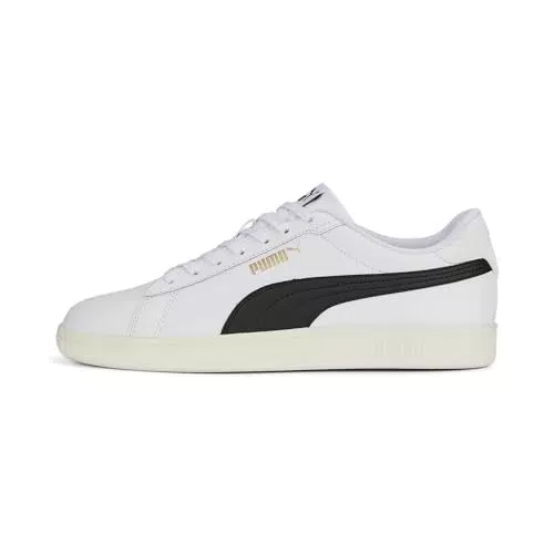 PUMA Unisex Smash 3.0 L Sneaker, White Black Gold Frosted Ivory