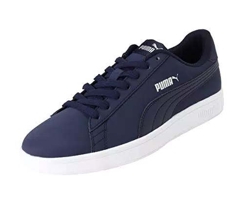 PUMA Unisex Smash v2 Buck Sneaker, Peacoat Silver White