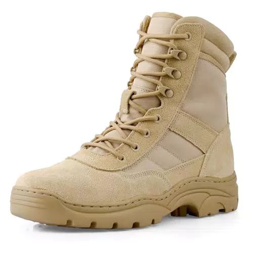 QUNLON Springerstiefel Militärstiefel Zipper Einsatzstiefel Herren Bundeswehr Stiefel Atmungsaktiv Kampfstiefel Tactical Combat Boots Sand 44EU