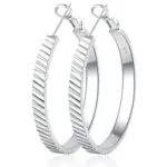 RANKEEF Creolen Silber Groß Gestreift Silbercreolen 925 Damen Minimalistisch Silber Breit Creolen Groß Hypoallergener Stecker Aus Sterlingsilber Chunky Ohrringe