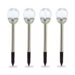 Relaxdays Gartenleuchte Glaskugel im 4er Set, wasserdichte LED Solarleuchten in Bruchglas Optik