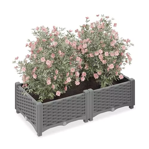 Relaxdays Pflanzkübel, Rattan-Optik, HBT: 23x80x40 cm