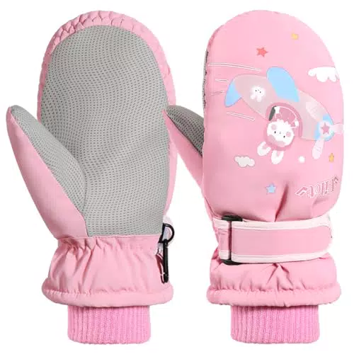 Rhino Valley Winterhandschuhe für Kinder, Wasserdicht Skihandschuhe Schneehandschuhe mit Verstellbar Klettverschluss