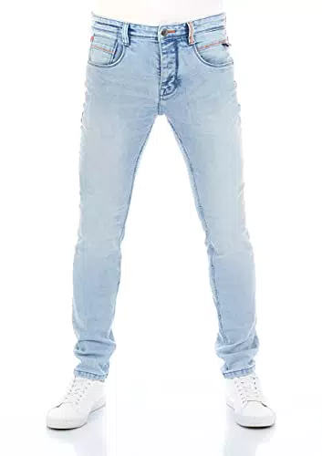 Herren Slim Fit Jeanshose aus Baumwolle mit Used-Look Denim Stretch - Blau