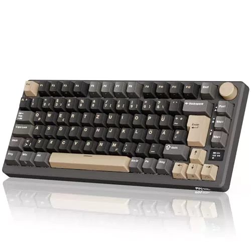 RK ROYAL KLUDGE M75 Gaming Tastatur kabellos 75% Prozent TKL Mechanische Tastatur RGB Wireless/Bluetooth/USB-C QWERTZ mit OLED-Smart-Display und Knopf Hot Swappable Roter Schalter