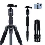 Rollei Compact Traveler No.1 Schwarz, 143cm Stativ Kamera Kompakt Leichtes Reisestativ aus Aluminium Fotostativ mit Kugelkopf Arca Swiss Kompatibel Kamerastativ & Einbeinstativ für DSLR und Smartphone