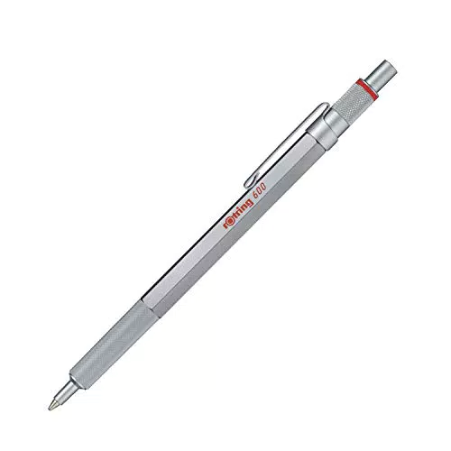 rOtring 600 Gelschreiber, 0, 55 mm, Schwarze Tinte, Silberfarbenes Schreibgerät mit Metallschaft