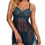 RSLOVE Damen Dessous Babydoll Sexy Spitzen Chemise Träger Nachtwäsche Nachtwäsche Blau Grün Medium