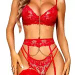 RSLOVE Damen Dessous Set Spitzenunterwäsche mit Strapsen und G-String