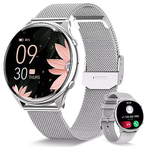 RUXINGX Smartwatch Damen mit Telefonfunktion und Fitness Tracker für iOS und Android