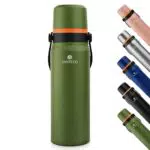 SANTECO Thermoskanne Thermosflasche Edelstahl 1, 2L - Auslaufsichere Thermoskanne mit Trinkbecher für unterwegs- BPA-frei - Isolierflasche Kaffee & Tee für Kinder