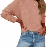 Saodimallsu Damen Herz Strickmuster Valentine Pullover Oversized Rundhalsausschnitt Strickpullover Einfarbig Tops Elegant Oberteile Nackt Rosa Groß