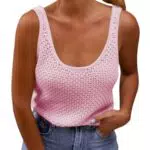 Saodimallsu Damen Sommer Trendy Tops Lässig Ärmellos Stricken Sexy Rückenfrei Basic Cami Tank Top Rosa Mittel