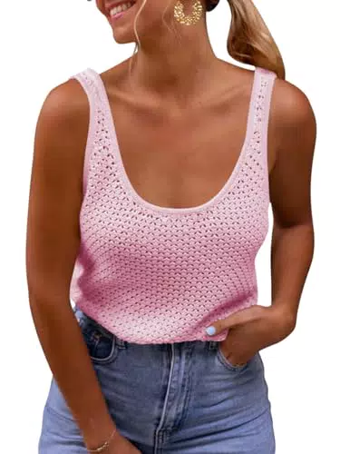 Saodimallsu Damen Sommer Trendy Tops Lässig Ärmellos Stricken Sexy Rückenfrei Basic Cami Tank Top Rosa Mittel