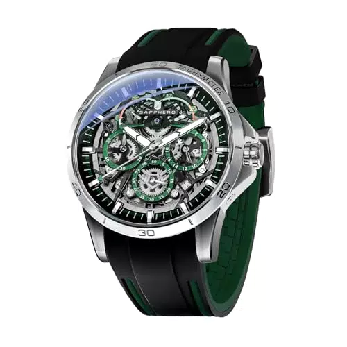 SAPPHERO Herrenuhr Wasserdicht Grün-schwarz Silikon Uhren für Männer Analog Leuchtend Datum Lässig Armbanduhr Geschenke für Männer