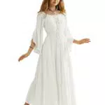 SCARLET DARKNESS Damen Renaissance Kleid Langarm Schulterfrei Lace-up Casual Maxi Kleider Weiß