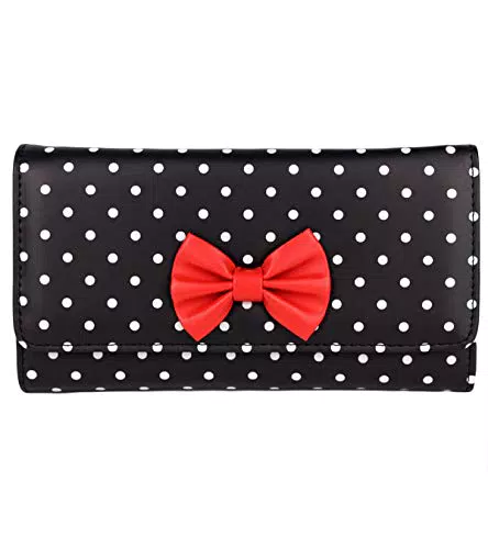 Schompi Retro Damen XXL Geldbörse mit Polka Dots Muster und Schleife