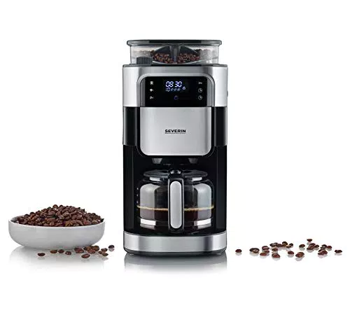SEVERIN Kaffeemaschine mit Mahlwerk, Kaffeeautomat mit Glaskanne und Timer-Funktion