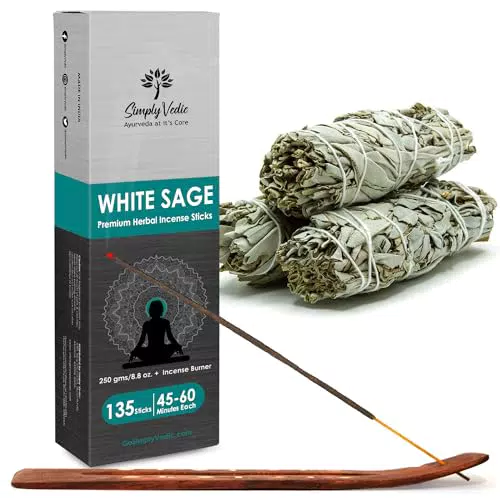 Simply Vedic White Sage Räucherstäbchen mit Räucherstäbchenhalter handgefertigt
