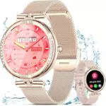 Smartwatch Damen mit Telefonfunktion 1.19 AMOLED Touchscreen IP68 Diamond Smart Watch mit 24H Pulsuhr Menstruationszyklus 120+ Sportmodi Schrittzähler Kalorien Fitness Tracker iOS Android