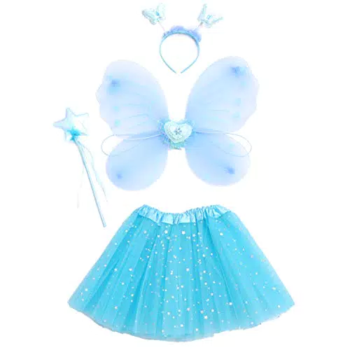 SOIMISS Fee Prinzessin Tutu Kostüm Set Schmetterling Kostüm Set mit Kleid Flügel Zauberstab Und Stirnband Geschenke für Kinder Halloween Dress Up Party Liefert Gefälligkeiten