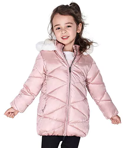 SOLOCOTE Mädchen Wintermäntel mit Kapuze Sherpa gefüttert Leichte Jacke Dick Warm Puffy Wasserdicht Winddicht Baumwolle Glänzende Jacken Rosa 11-12 Jahre