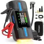 Starthilfe Powerbank mit 160PSI Kompressor 3000A Spitzenstrom Starter Powerbank für 12V Jump Starter Starthilfe mit Digitale Anzeige und LED Taschenlampe