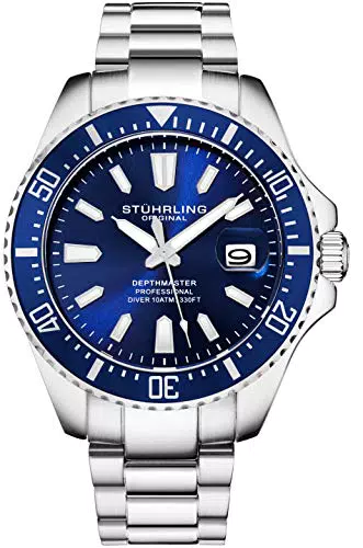 Stuhrling Original Herren Taucheruhr 42mm Edelstahl Blaues Zifferblatt
