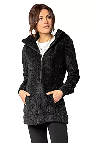 Sublevel Damen Fleece-Mantel: Kuschelige Teddyfleece Kapuzenjacke