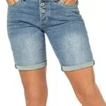 Sublevel Damen Jeans Bermuda-Shorts mit Denim Aufschlag Dark-Blue M