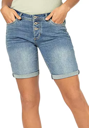 Sublevel Damen Jeans Bermuda-Shorts mit Denim Aufschlag Dark-Blue M