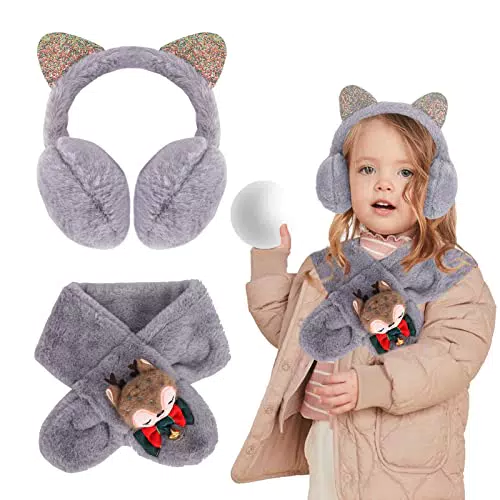 Süße Katzenohren Ohrenschützer und Flauschiger Schal Mädchen Winter Plüsch Ohrenwärmer Kinder Warm Ohrschutz Outdoor Ohrenschützer Ohrenklappe Ohrabdeckungen Weihnachten Geburtstag Geschenk