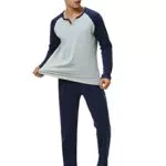 Sumeyuyu Herren Schlafanzug Lang Baumwolle Zweiteiliger Pyjama Set Langarm mit Tasche Winter Nachtwäsche Hausanzug